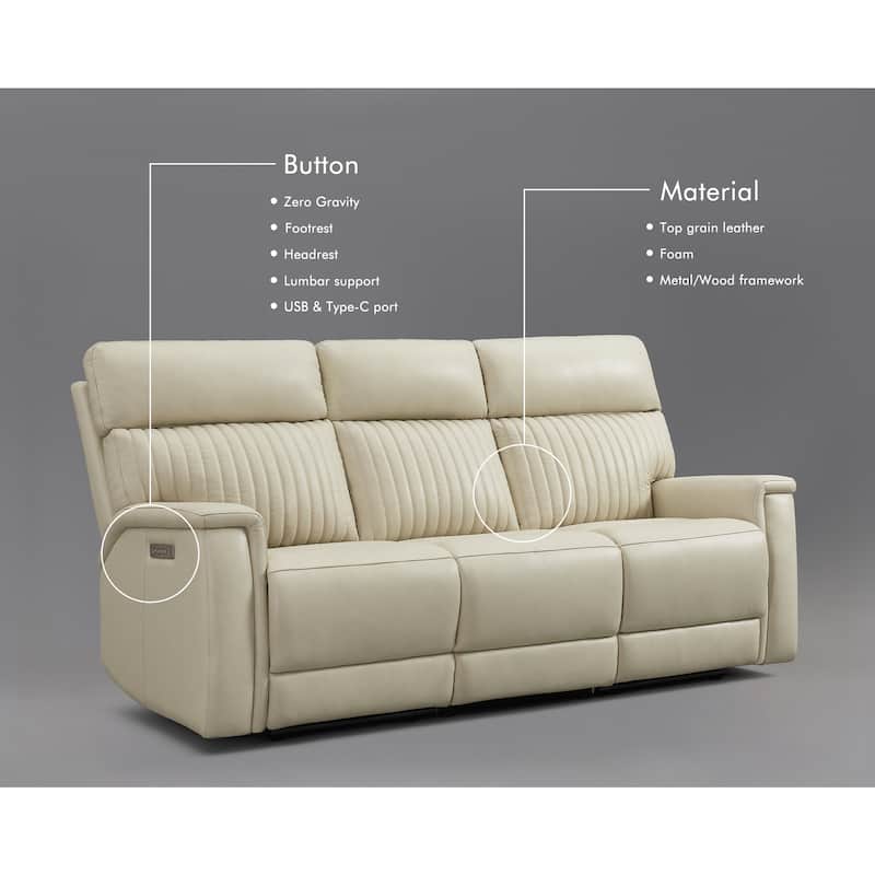 122''W 4-Seat Premium Genuine Leather triple-Power Sofa set with Zero Gravity, Adjustable Headrest & Lumbar Support