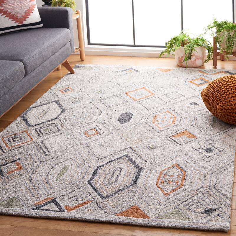 SAFAVIEH Handmade Marquee Olivier Geometric Rug - 6' Square - Rust/Grey