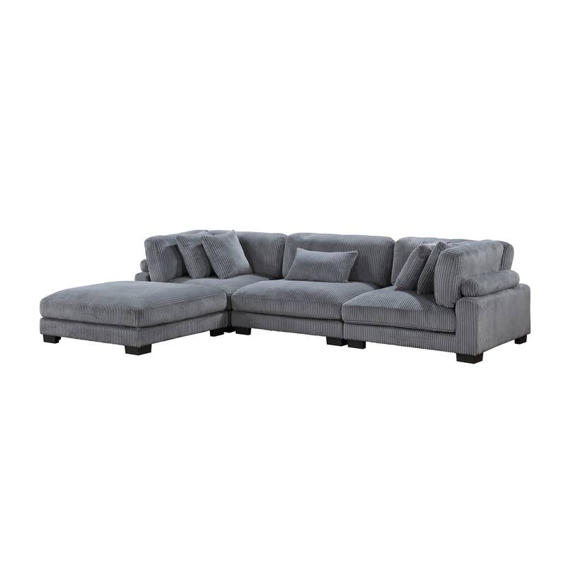 Braidy Corduroy 4-Piece Modular Sectional with Ottoman - Grey