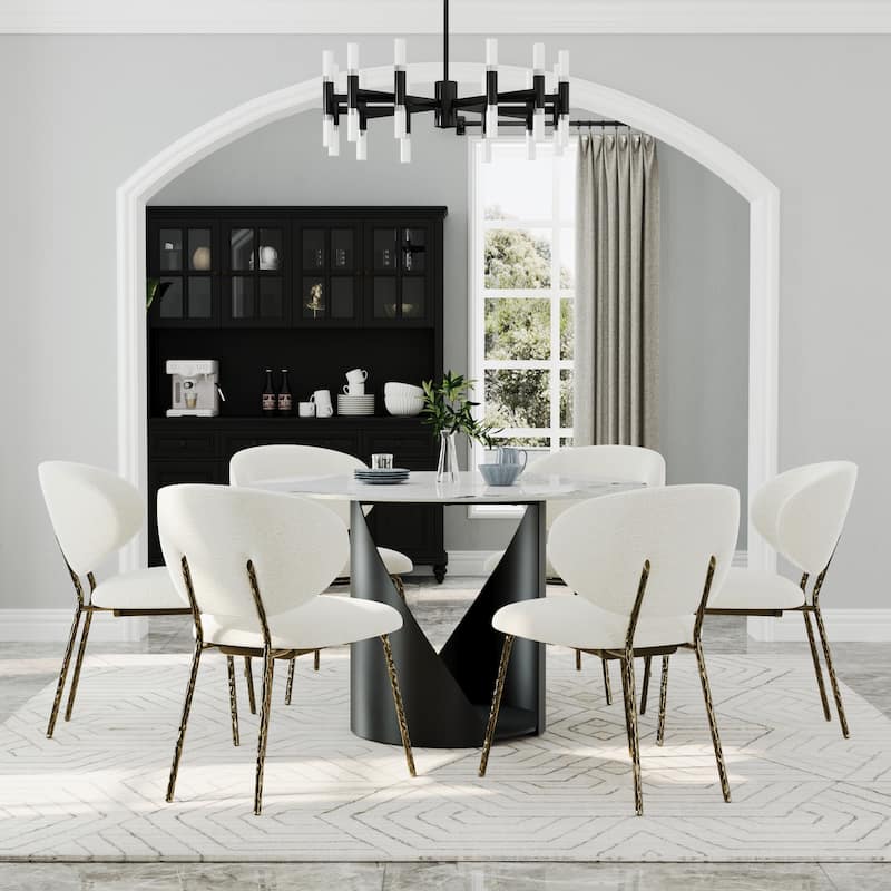 White Velvet Dining Chairs with Hammered Finish Metal Legs