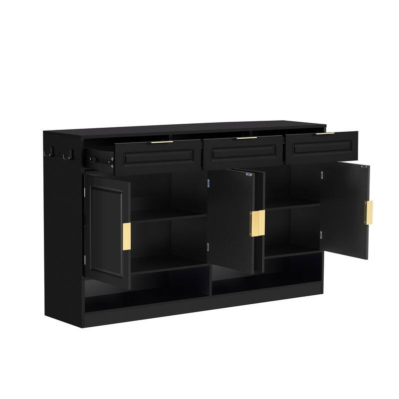 Farmhouse 59.1" Sideboard Cabinet with 3 Drawers and Open Shelf for Dining Room, Living Room, Entryway