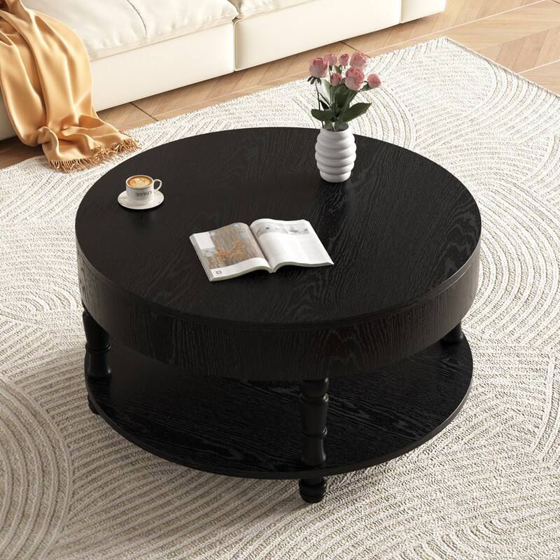 Modern Round Coffee Table with Dual Storage and Flip-Top Design for Living Room Organization