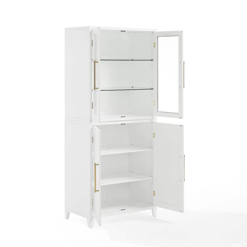 Crosley Roarke 2Pc Pantry Storage Cabinet W/Glass Door Hutch Set