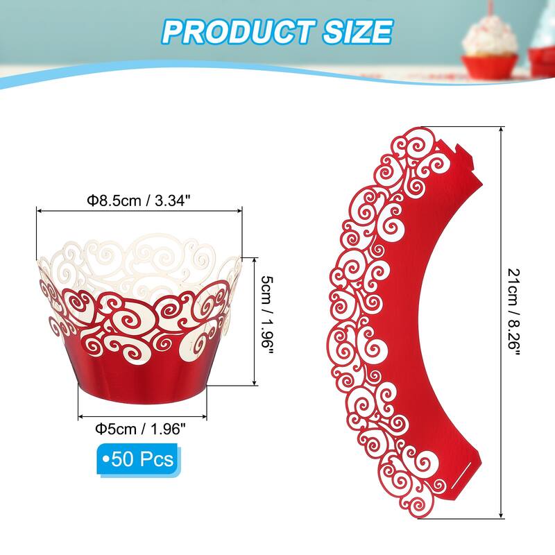 Cupcake Wrappers Paper, 50 Pack Baking Cups Standard Cloud Decor - Reflective Red