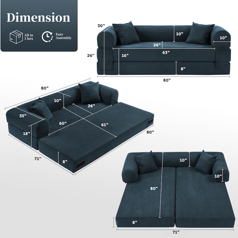 3-in-1 Convertible Sleeper Sofa with Pillows & Storage