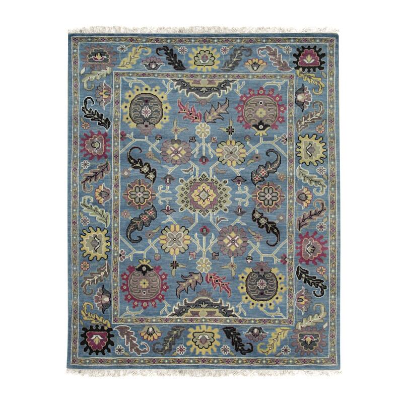 Hand-knotted Wool Blue Traditional Modern Knot Rug - 8' x 10