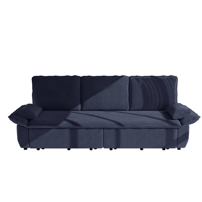 94.5" Corduroy Sofa Bed, 3-in-1 Convertible Sleeper Sofa Couch, Pull Out Sofa Bed, Space-Saving Upholstered Sofa