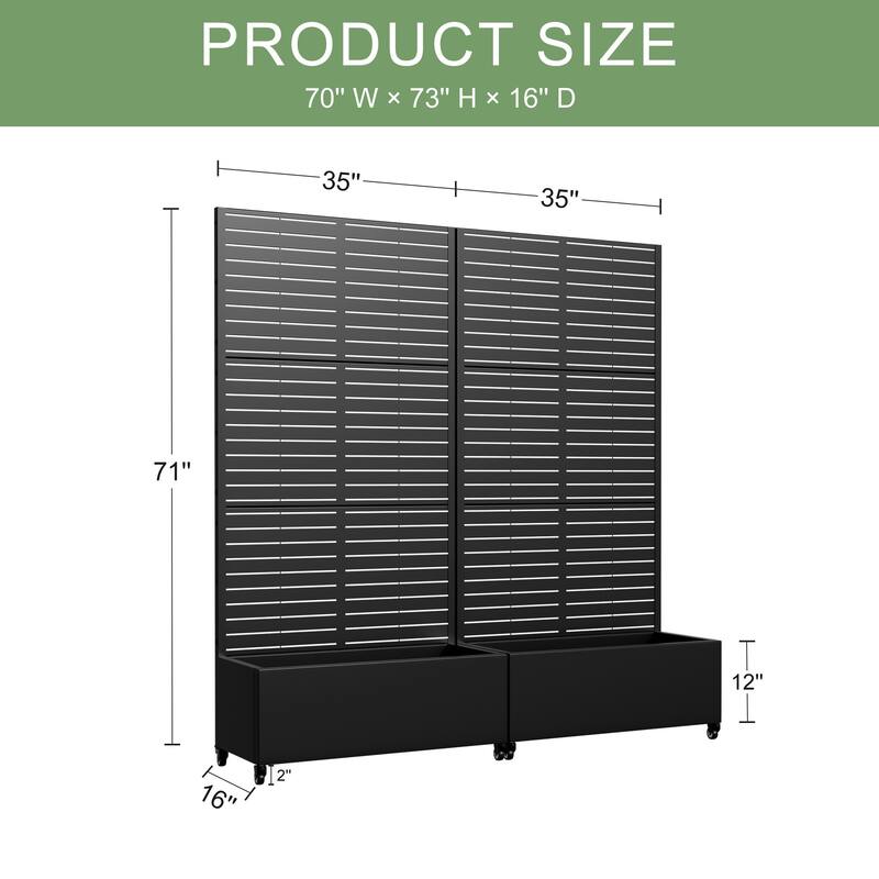 Metal Movable Planter Box with Trellis Privacy Screen Planter Box with Lockable Wheels - 72"x35"