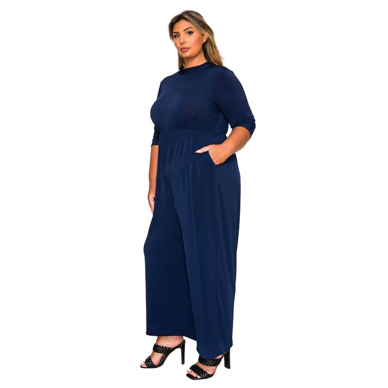 L I V D Women's Plus Size Summer Wide Leg Pocket Jumpsuit