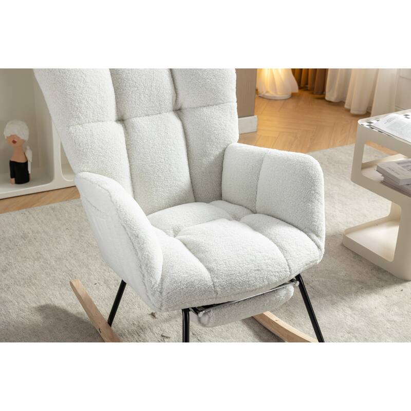 Teddy Fabric Rocking Chair with Adjustable Footrest