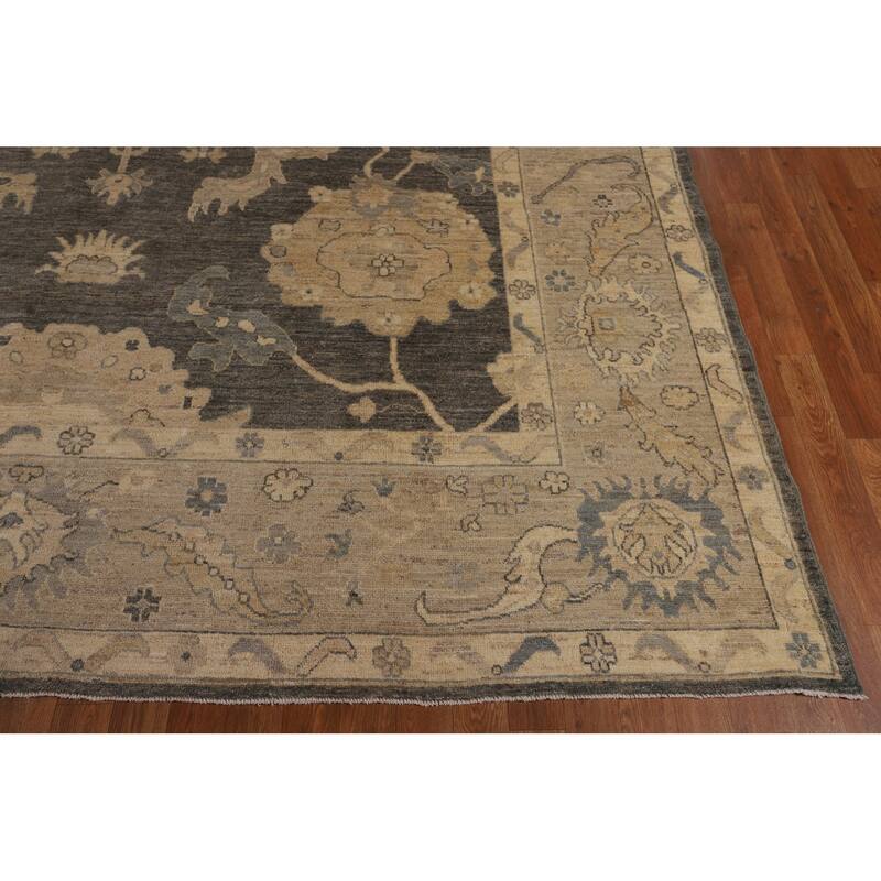 Oushak Turkish Area Rug Hand-Knotted Grey Transitional Wool Carpet - 8'10"x 11'7"