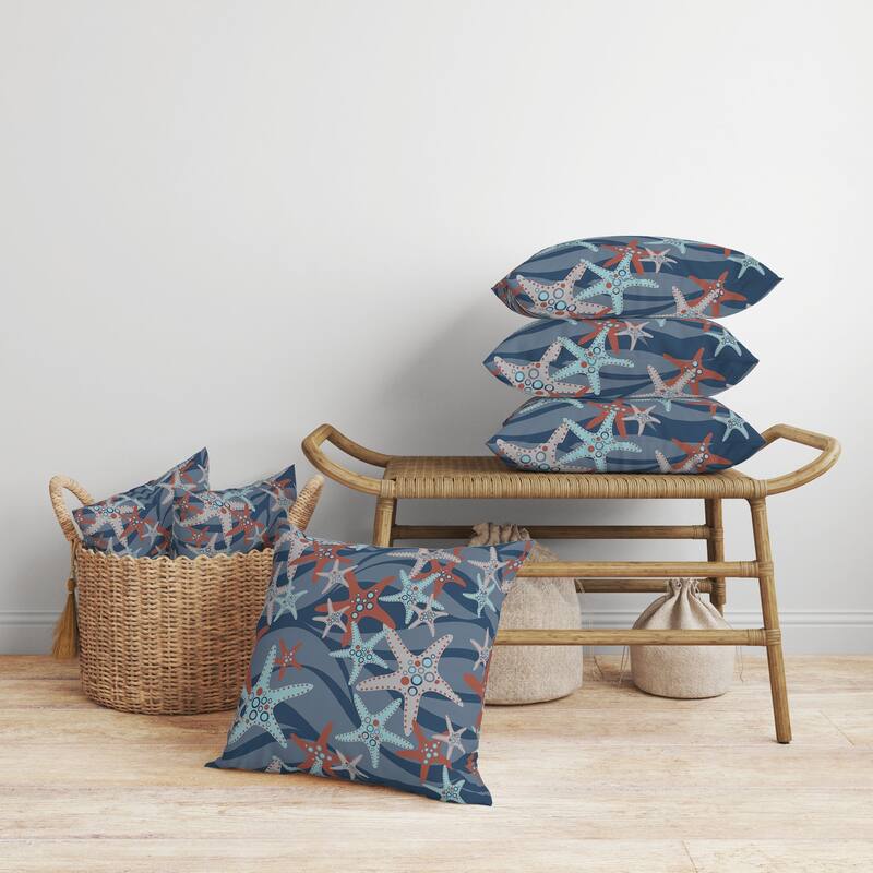 Starfish Sway Faux Suede Reversible Throw Pillow Blue and Orange