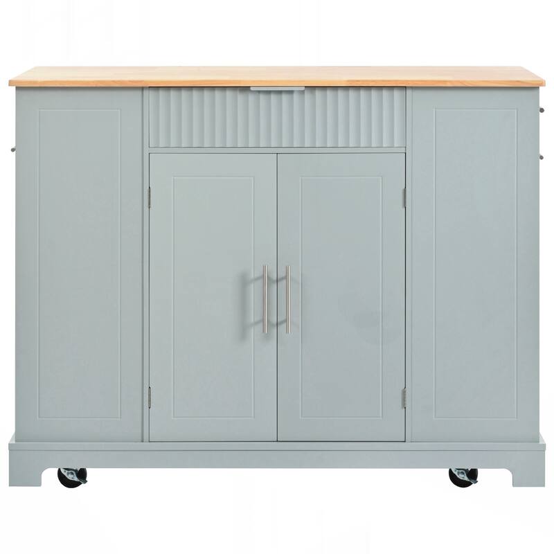 Kitchen Island with Trash Can Storage Cabinet, Power Outlet, Internal Storage Rack, Rolling Kitchen Islands on 5 Wheels - Blue