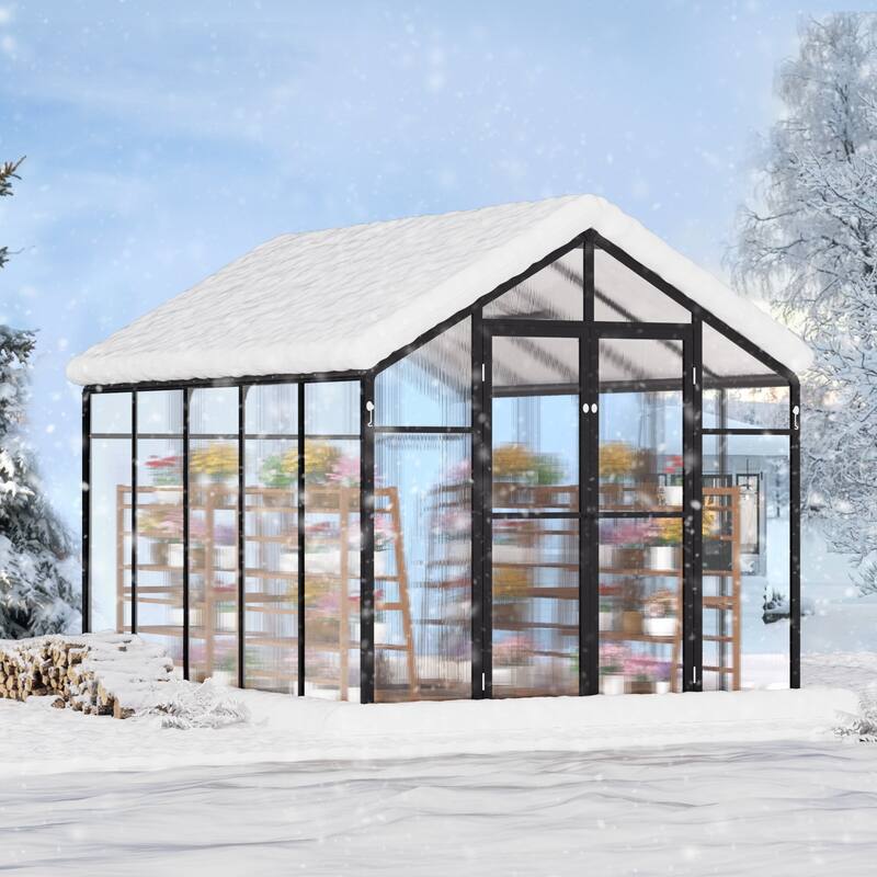 8 x 12 FT Garden Greenhouse with Adjustable Roof Vents and Thick Aluminum Frame and PC Panels