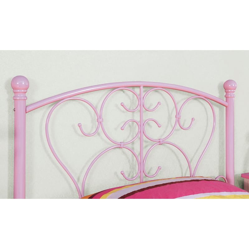 DH BASIC Swirled Metal and Four-Poster Kids Twin Panel Bed by Denhour