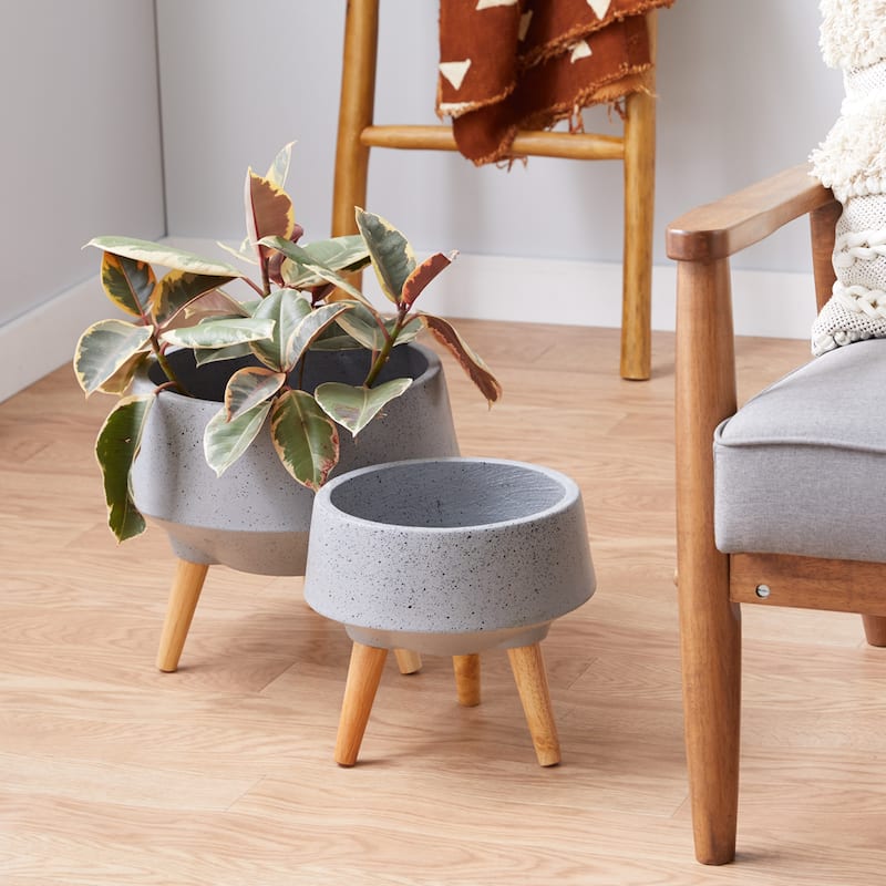 MgO Contemporary Planter (Set of 2) - S/2 10", 12"H - Grey