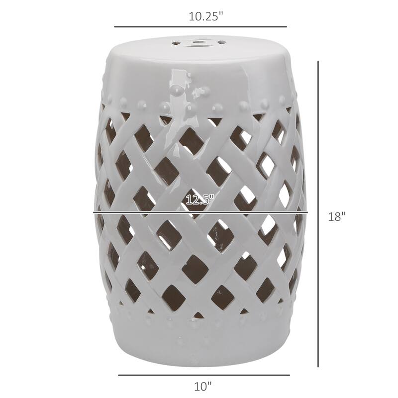 Patio Decorative End Table, Ceramic Garden Table with Woven Lattice Design & Glazed Strong Materials, Green