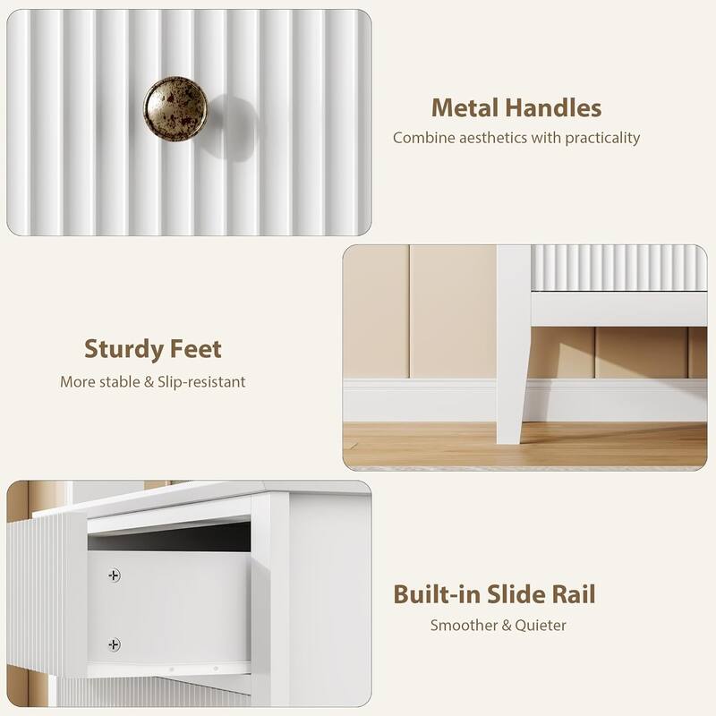 Modern 3-Drawer Dresser with Fluted Wood Front, 30" Wide Storage Cabinet for Bedroom, Living Room, or Entryway