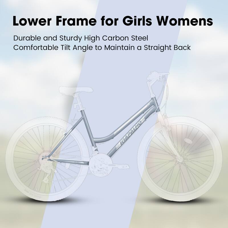 24 Inch Carbon Steel Frame Mountain Cycling Bike, 21-Speed Road Commuting Bicycle with Dual V-Brake for Adult and Teens