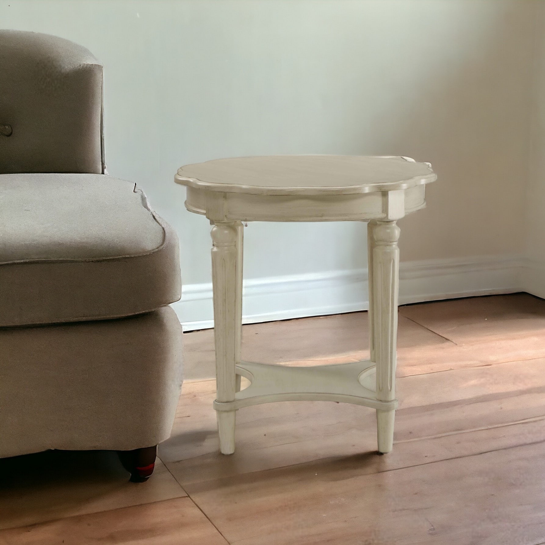 HomeRoots 24" Off White Solid Wood Oval End Table With Shelf - 24