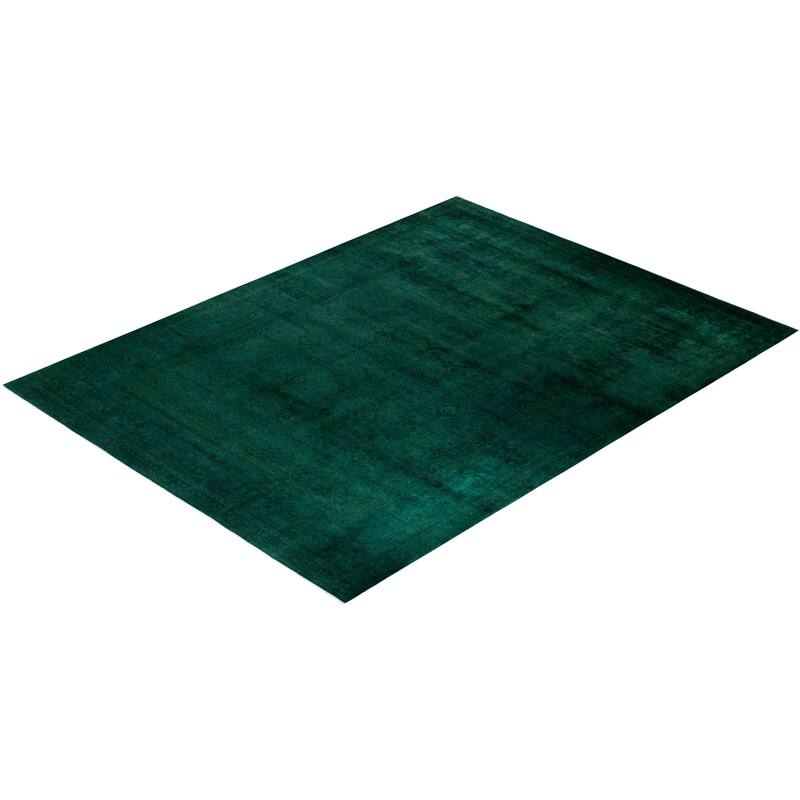 Overton Hand Knotted Wool Vintage Inspired Modern Contemporary Overdyed Green Area Rug - 11' 10" x 15' 9"