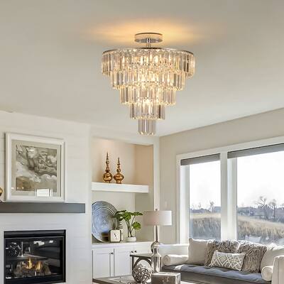 CurveCurio Elegant & Luxury 5-Tier Crystal Chandelier in White Chrome Finish, Crystal Light for Dining, Living & Bedroom