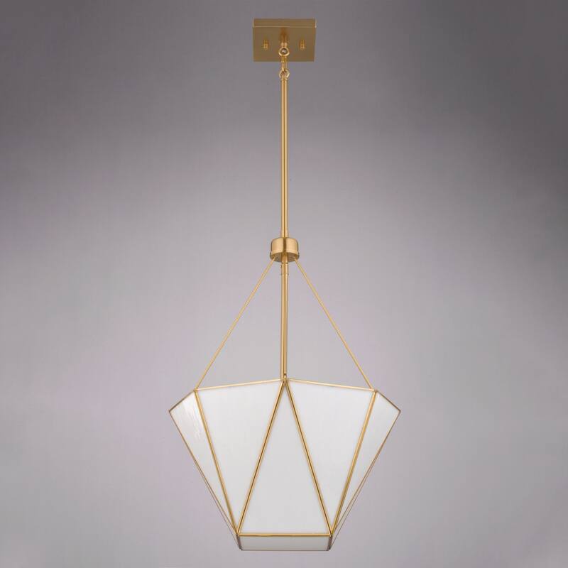 Burnett 3-Light Brass Mid-Century Modern Pendant, White Glass Shade, Adj Height Ceiling Chandelier Dining Room Fixture