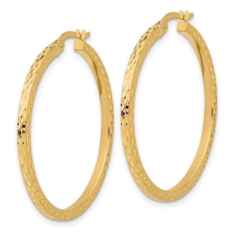 Curata 14k Yellow Gold Sparkle Cut Hoop Earrings - 35.2x34.12mm