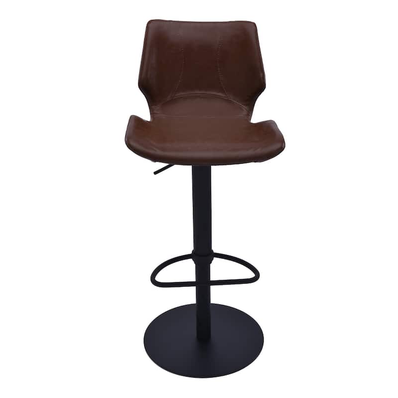 Coffee Faux Leather Adjustable Swivel Bar Chair with Black Pedestal Base - 17” x 20” x 43” (D x W x H)