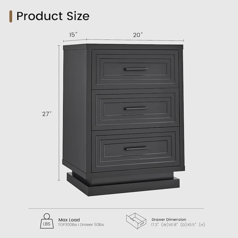 Bedroom Nightstand with 3 Drawers Bedside Table End Tables Living Room