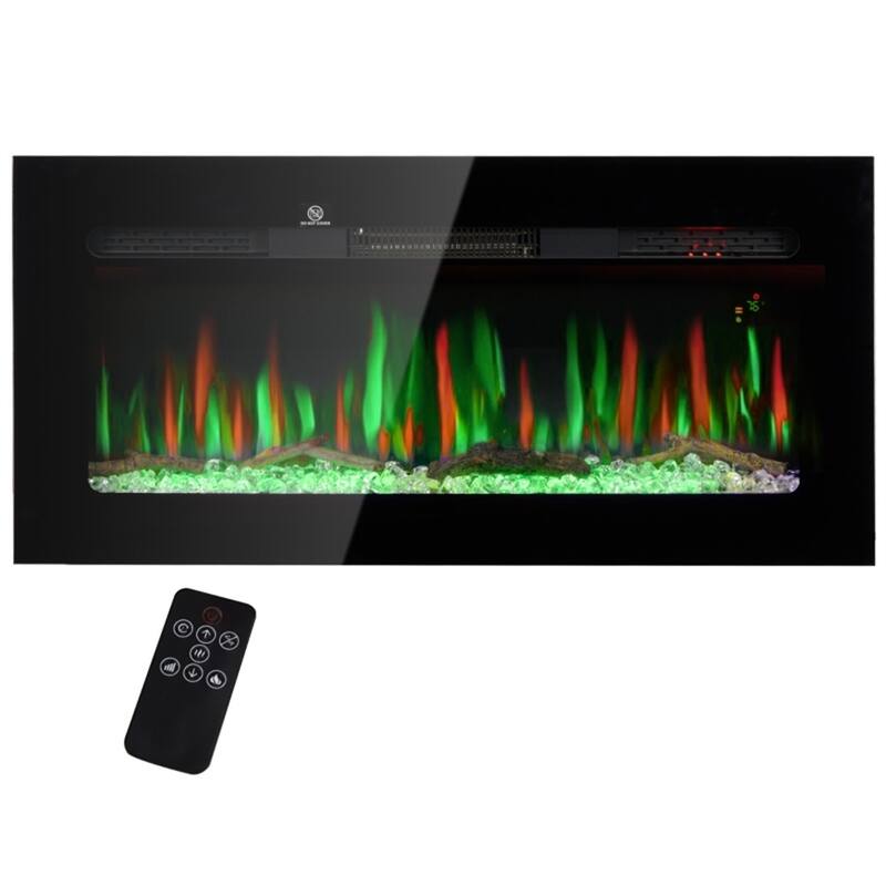 Wall-Mount Electric Fireplace with Recessed Installation and Adjustable Flame Colors Remote Control - 36" W x 6.2" D x 17.7" H