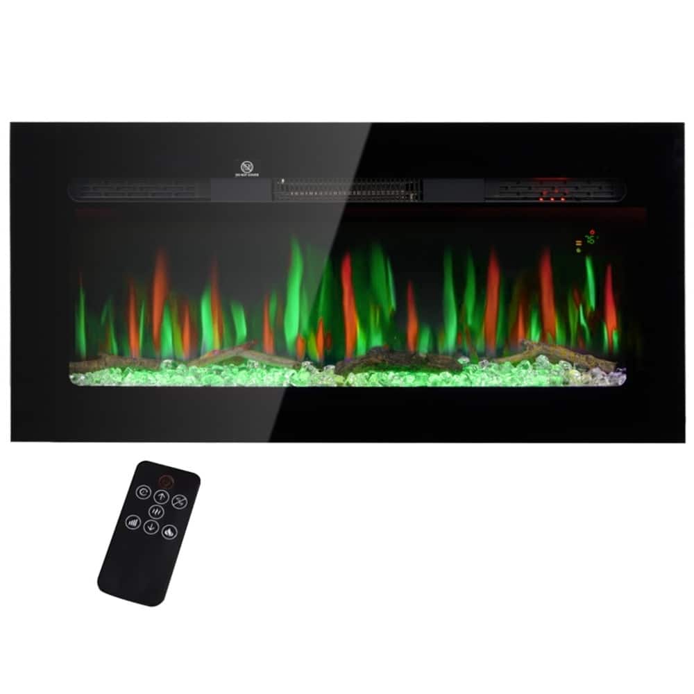 Modern Black 40" Wall Mount Electric Fireplace with Thermostat Remote and 1500W Heater - 40" W x 6.2" D x 17.7" H