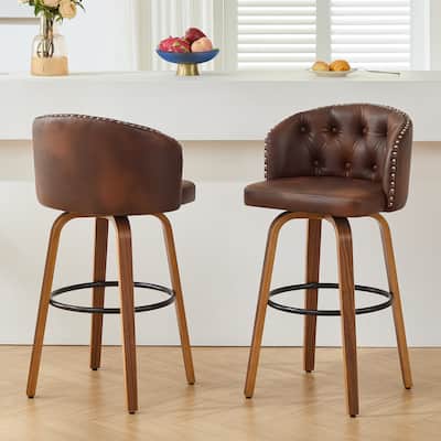 25.5"/28"Faux Leather Upholstered Wood Frame Swivel Counter or Bar Height Bar Stool, Set of 2/4