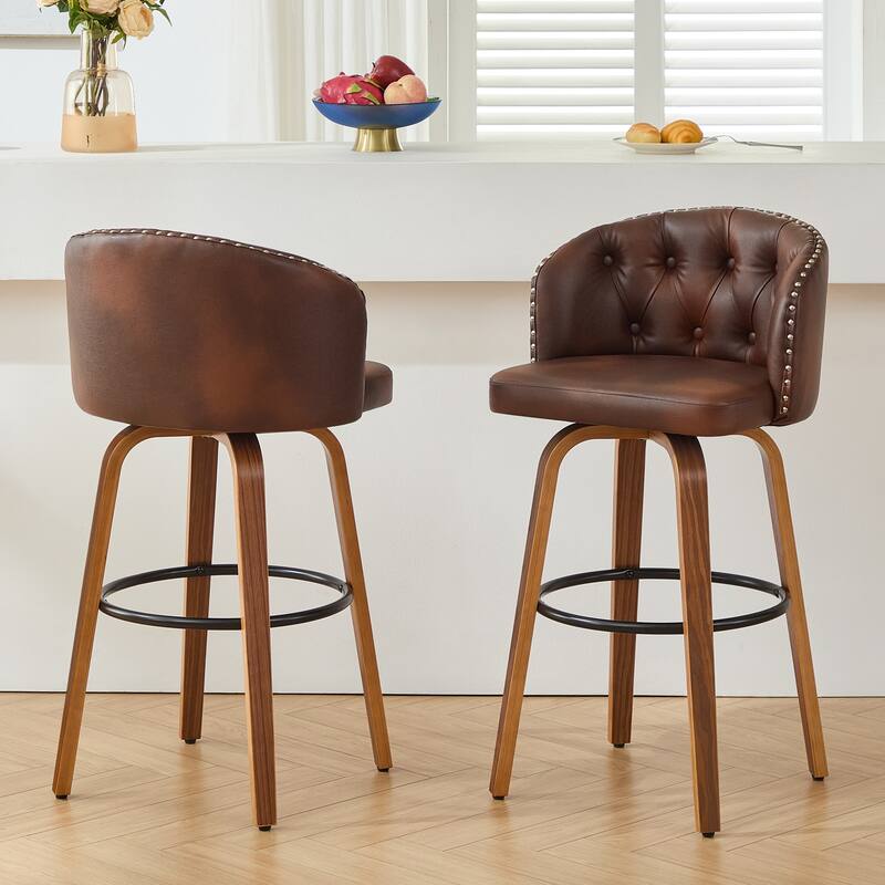 25.5" Faux Leather Upholstered Wood Frame Swivel Counter Height Bar Stool, Set of 2/4