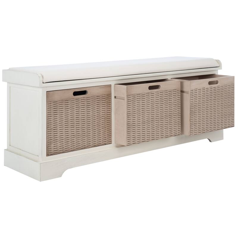 SAFAVIEH Fiorello 3-Drawer with Cushion Storage Bench - 47.3" W x 15" L x 19" H - 47Wx15Dx19H