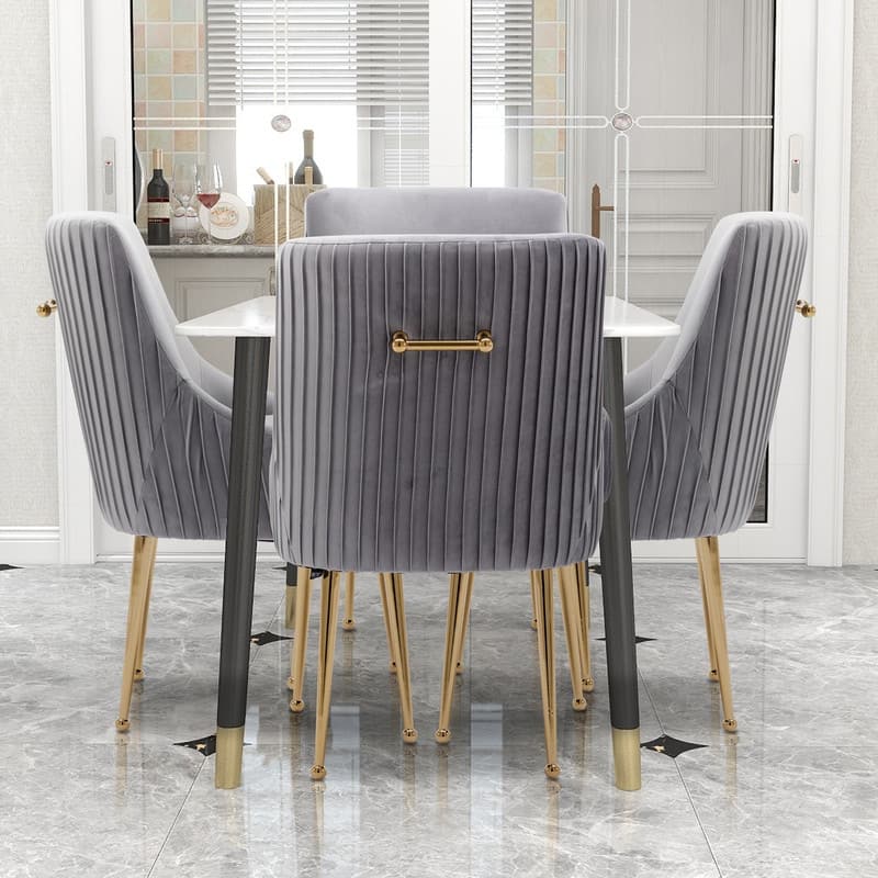 SEYNAR Modern Glam Boucle Pleated Velvet Dining Chair or Vanity Chair Set of 4 with Rear Handle