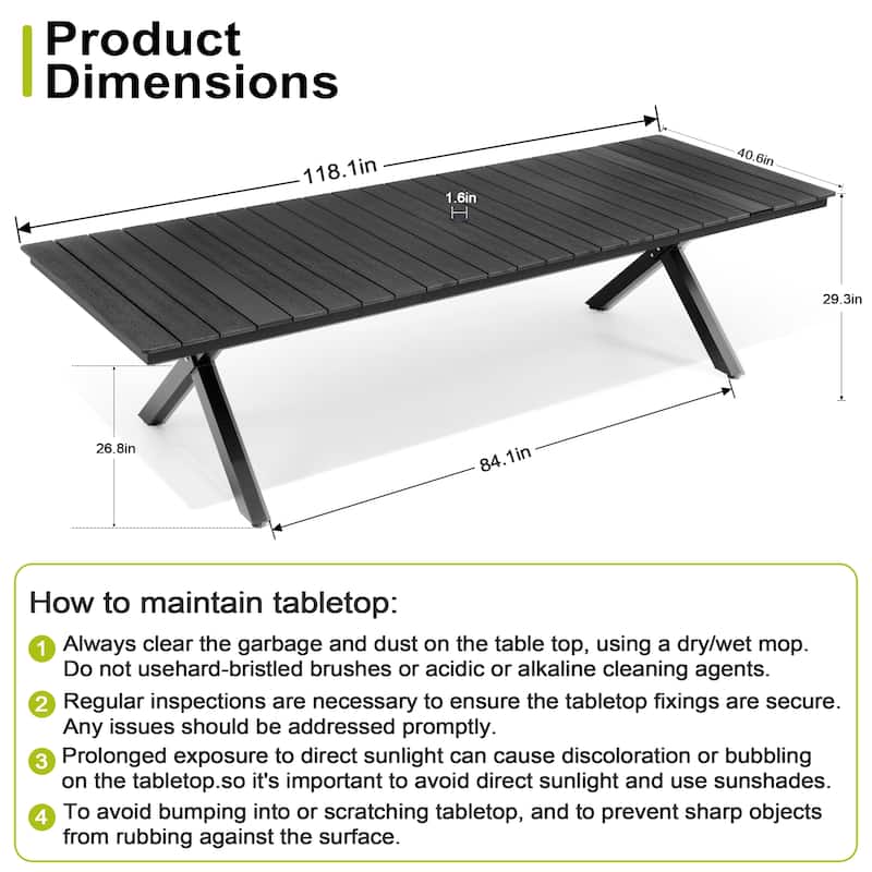 Pellebant Aluminum Rectangular Outdoor Patio Dining Table with Umbrella Hole