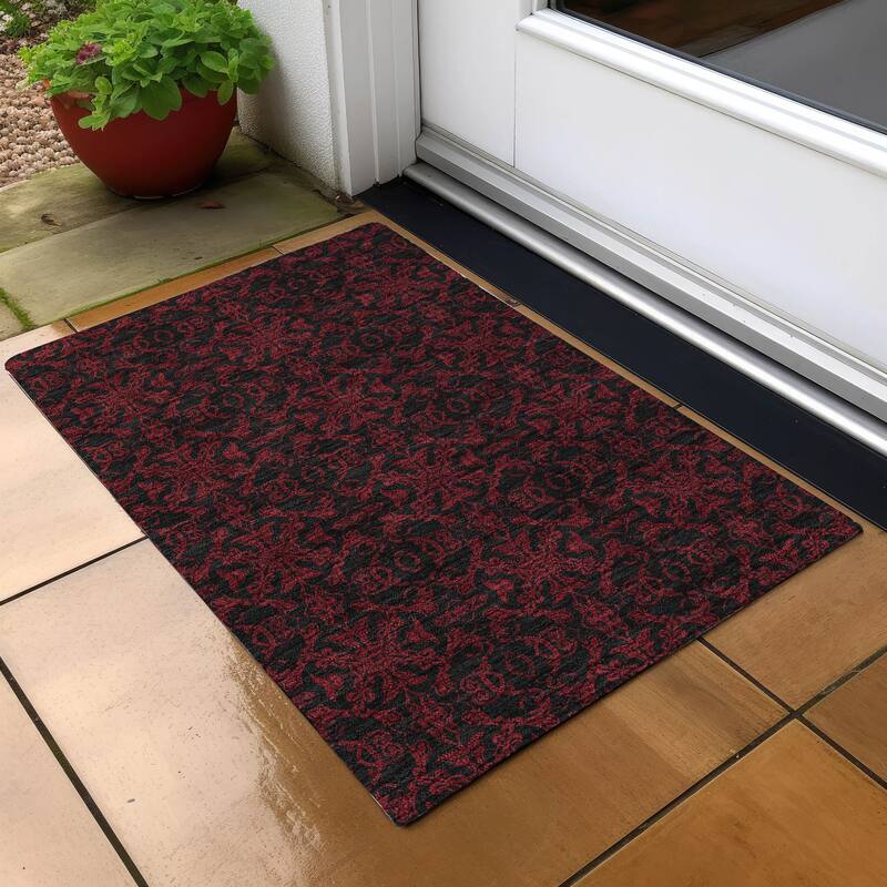 Machine Washable Indoor/ Outdoor Chantille Traditional Medallions Rug - Red - 1'8" x 2'6"