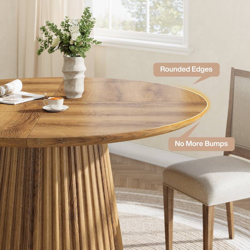 Round Dining Table for 4-6 People, 47" Farmhouse Wood Kitchen Table