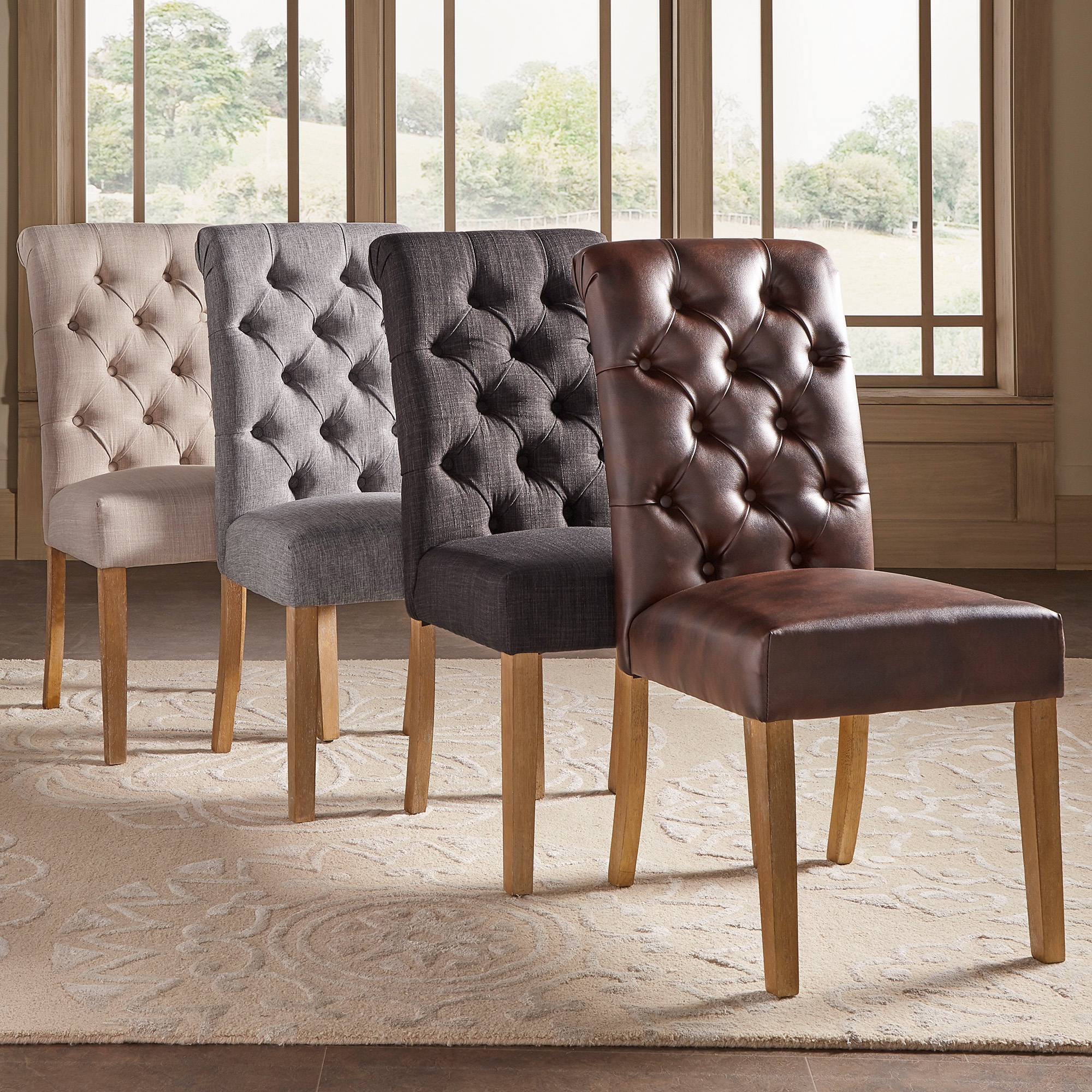 Benchwright Premium Tufted Rolled Back Parsons Chairs Set of 2