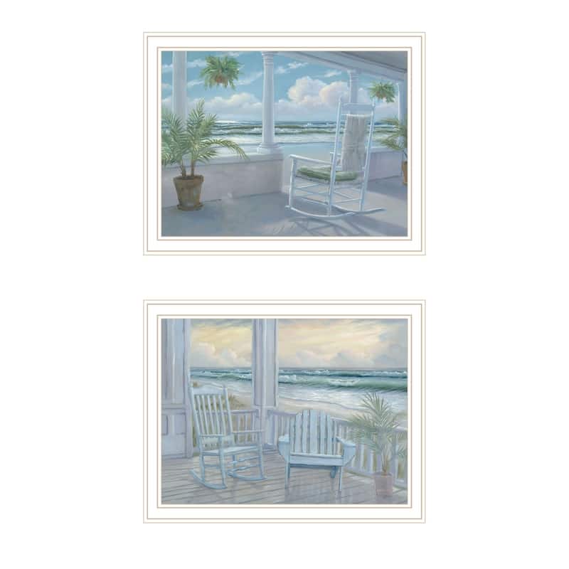 Trendy Decor 4U "Coastal Porch Relaxing" Printed Framed Wall Art by Georgia Janisse - White - 18 x 14