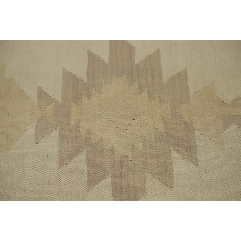 Hand Woven Oriental 100% Wool Carpet Southwestern Tribal Beige & Ivories Kilim Area Rug - 10' 0'' X 6' 8''