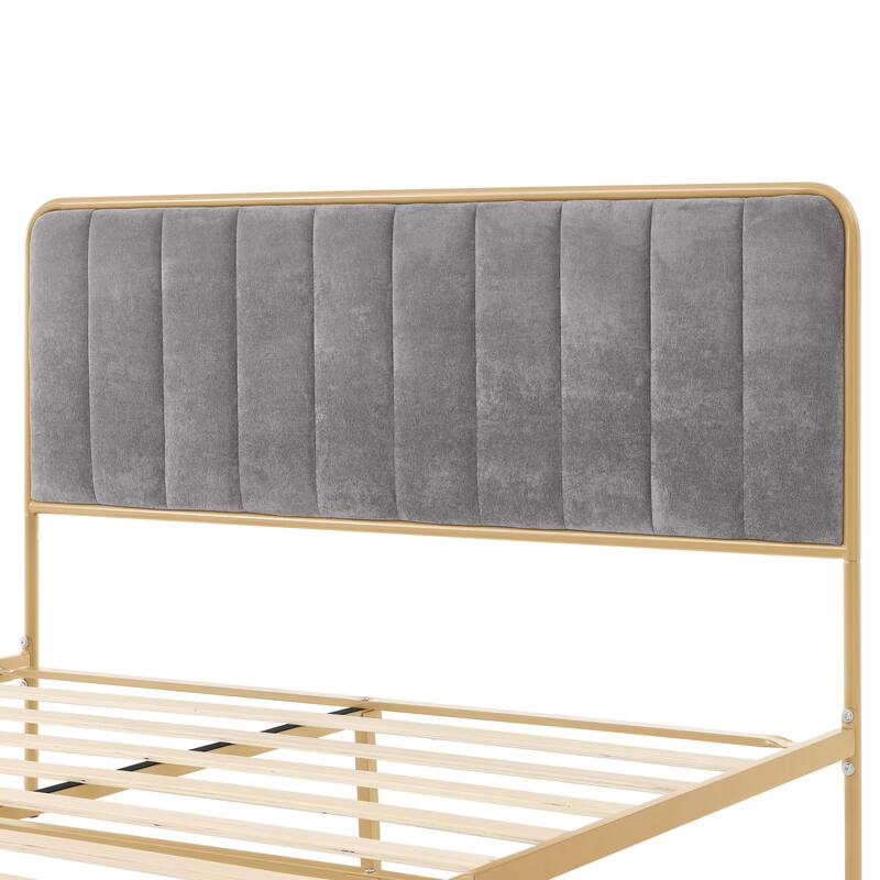 Queen Upholstered Bed Frame with Tufted Headboard
