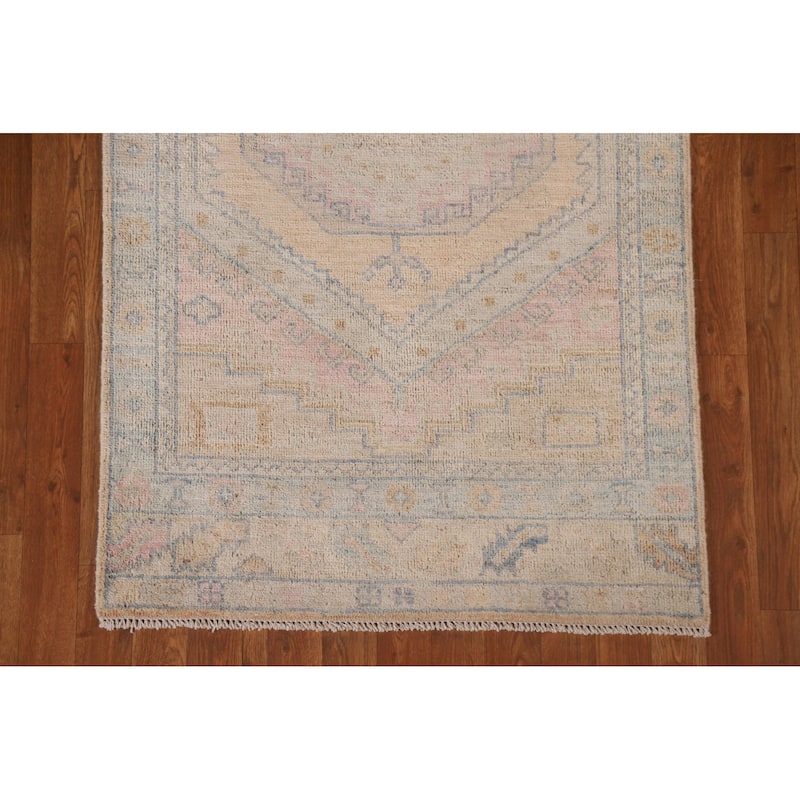 Vegetable Dye Oushak Oriental Runner Rug Handmade Wool Carpet - 3'0"x 9'7"