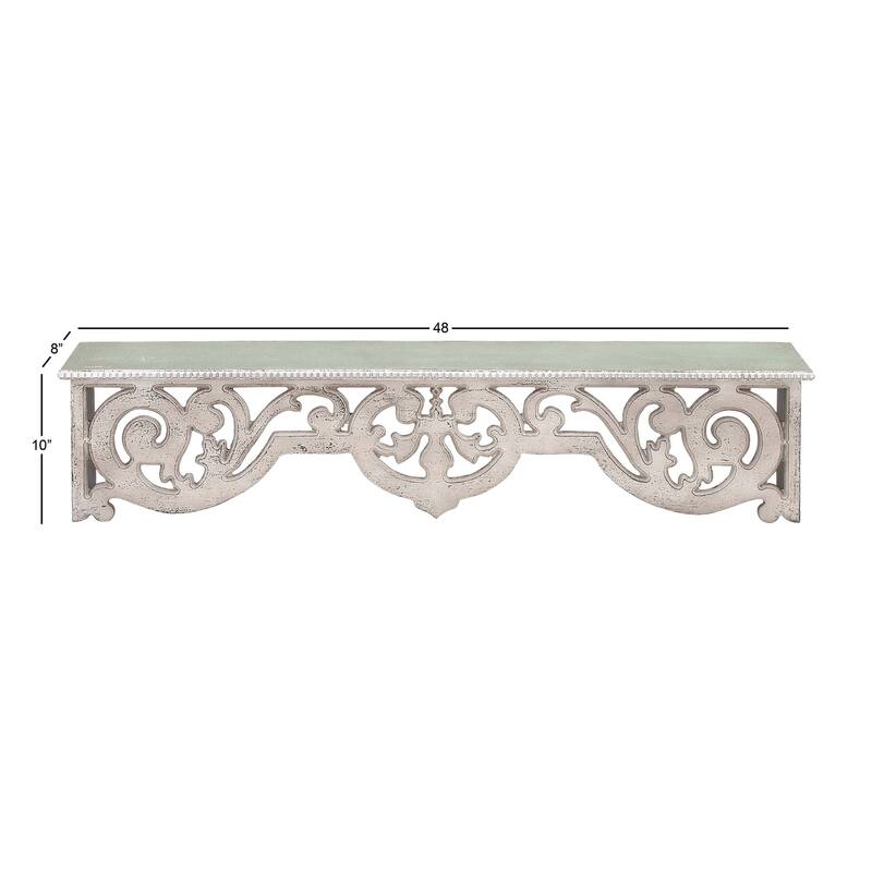 Wooden Scroll 1 Shelf Wall Shelf with Gray Distressing - Beige - Roche River Decor - 8"W x 48"L x 10"H