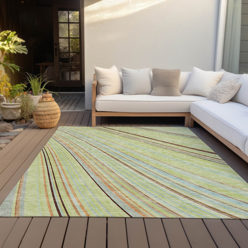 Machine Washable Indoor/ Outdoor Stripe Wave Chantille Rug