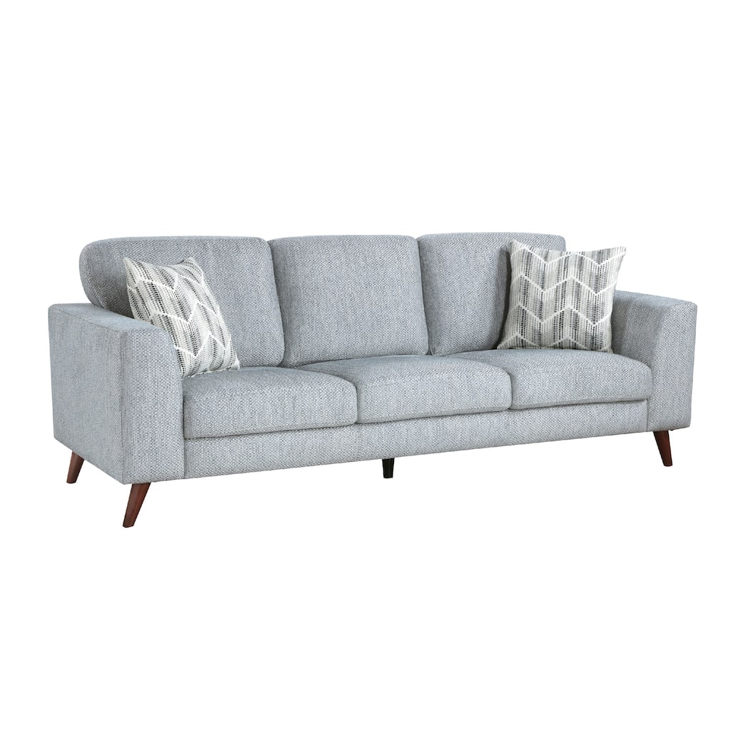 Ricca Sofa with 2 Pillows, Blue Gray Chenille, Brown Legs, 87 Inch