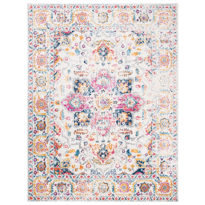 SAFAVIEH Madison Snowflake Medallion Rustic Farmhouse Distressed Rug - 9' x 12' - Fuchsia/Ivory - Rectangle