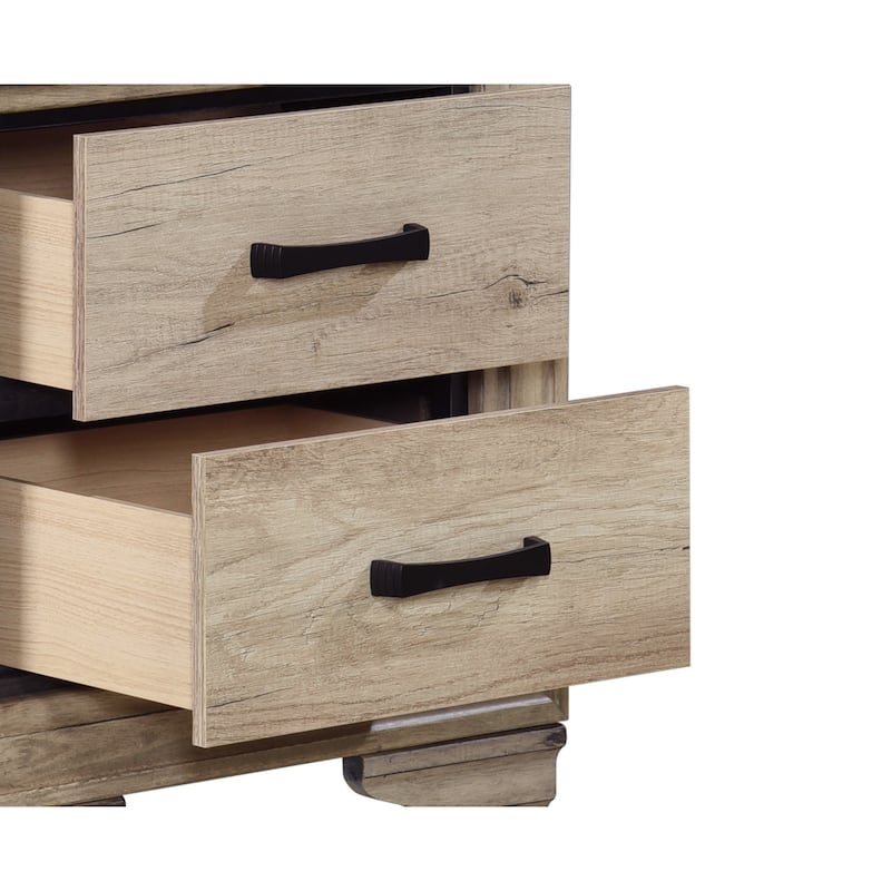 Wooden Nightstand with Charging Station, Living Room End Table with 2 Drawers, Coffee Table with Solid Wood Legs