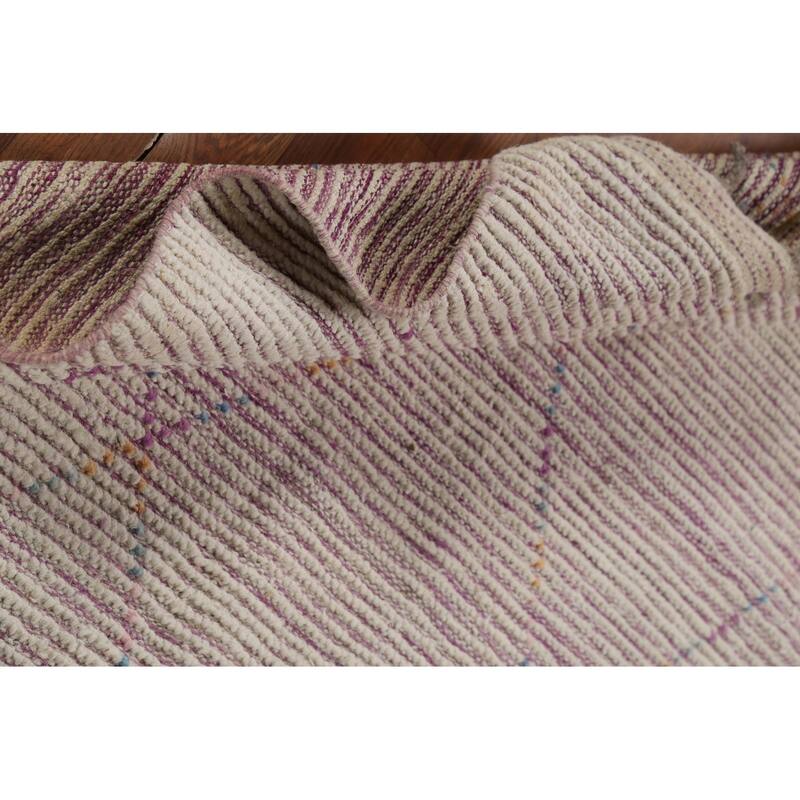 Beige Trellis Moroccan Area Rug Hand-Knotted Oriental Wool Carpet - 5'1"x 8'11"